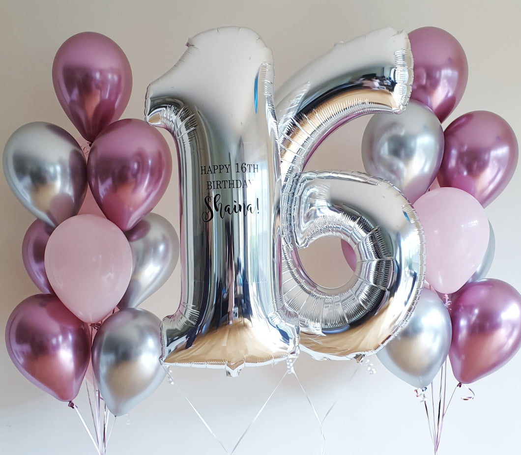 Two Number Balloons (Personalised) & Helium Bouquet